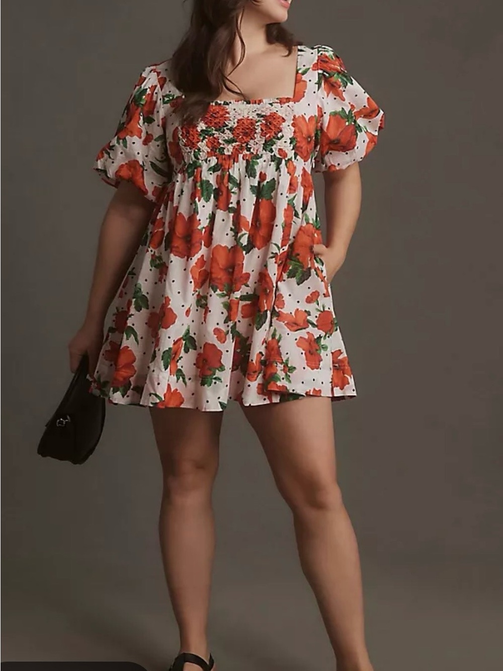 Mauve White Mini Dress with Red and White Floral Print
